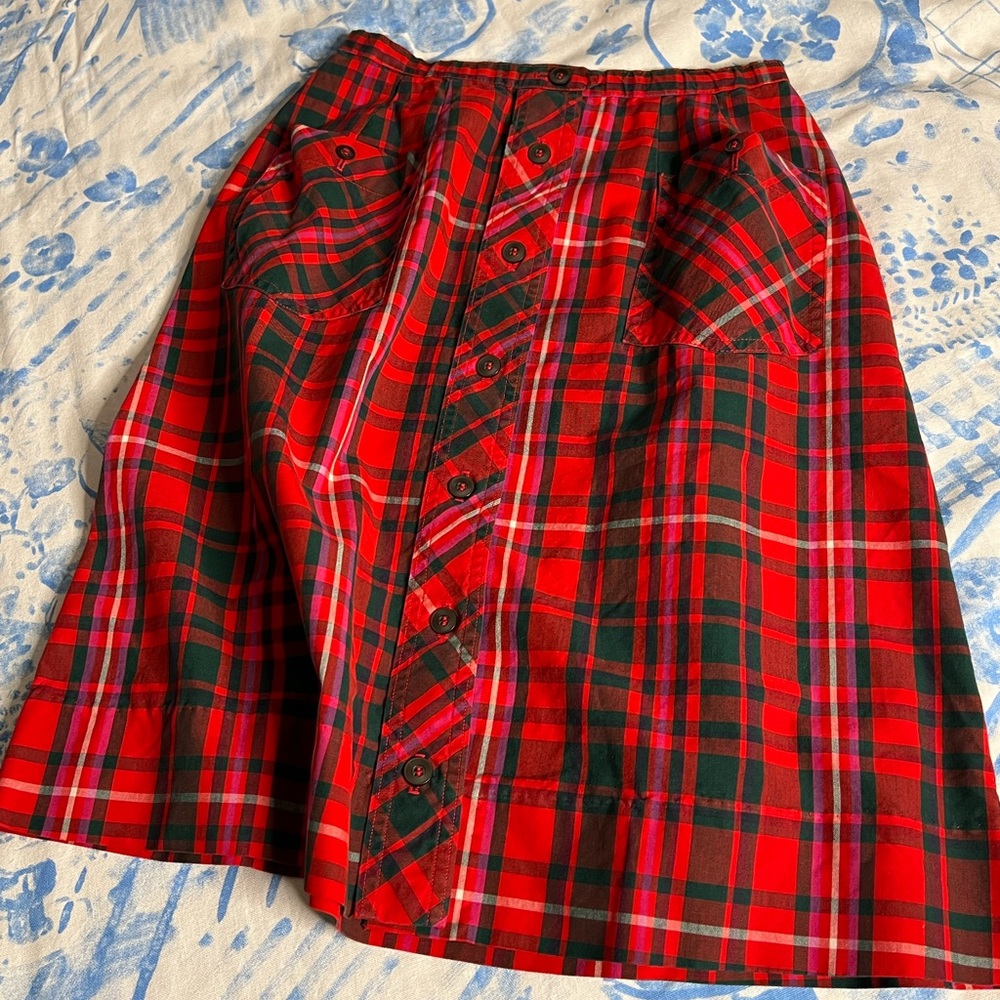 Vintage Plaid 70s 1970's 70's 1970s Plaid Medium weight Cotton Skirt